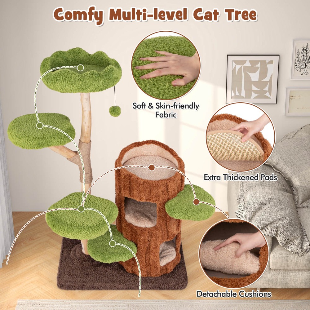 Multi-level Cat Tree w/ Double Decker Cat House Scratching Posts & Sisal Panel