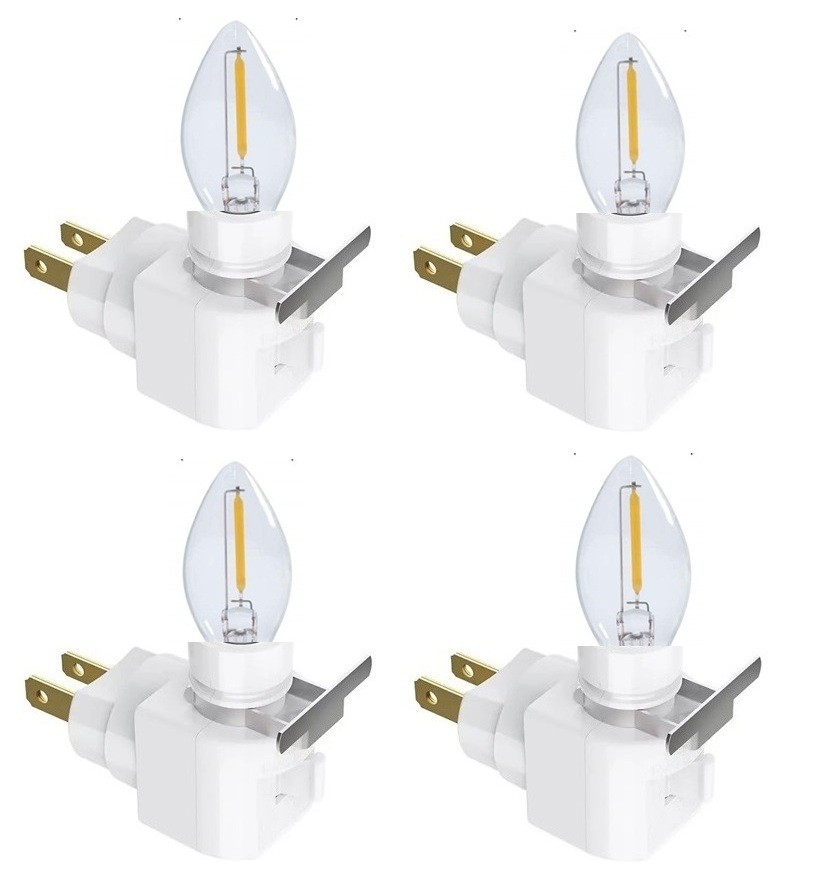 4 White Plug In Night Light On/Off Switch W/Rotating Base - 4 LED Bulbs included