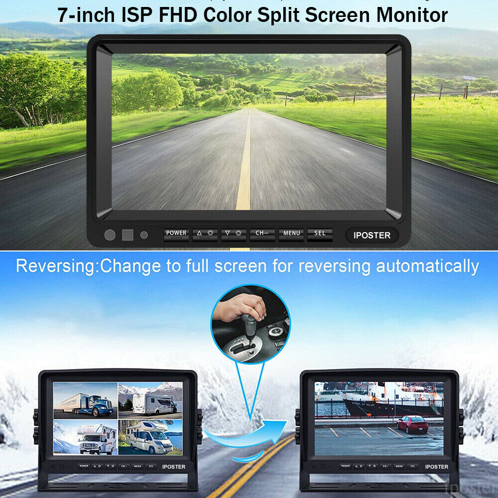 7" Quad Monitor DVR SD Recorder Side Rear View Camera System For Truck Trailer