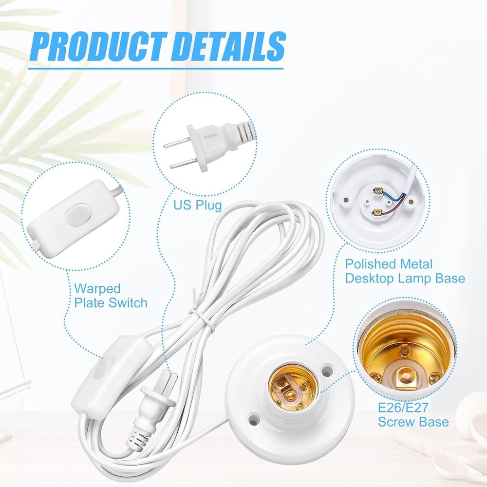 1 Pcs 9.84 Ft Light Socket with Cord E26/ E27 Light Bulb Socket with On/Off Swit