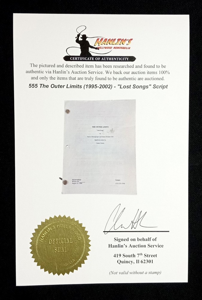 Outer Limits Unproduced Script “Lost Songs” 1996 W / COA