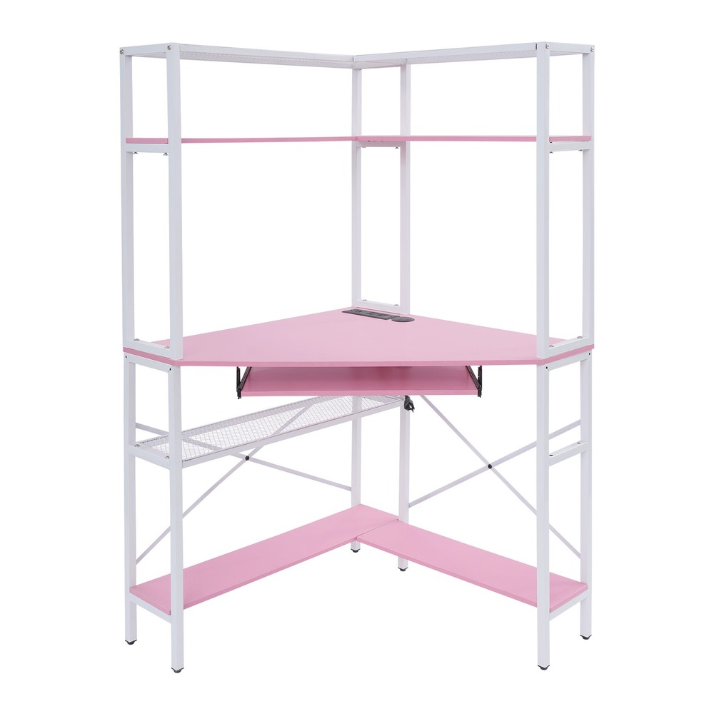 Triangular Corner Computer Desk with Power Outlets,29.5*29.5*60in Corner Table