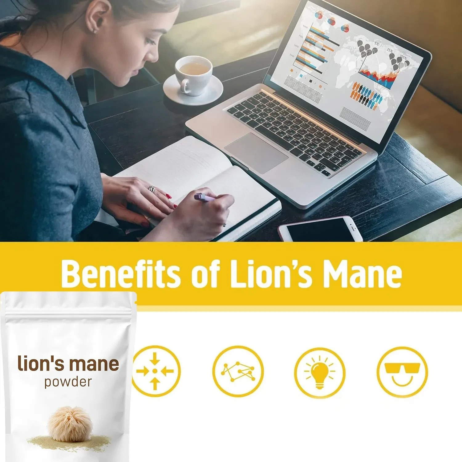 Lion's Mane Mushroom Powder | Pure Lions Mane 10:1 Strength Extract 16oz Organic