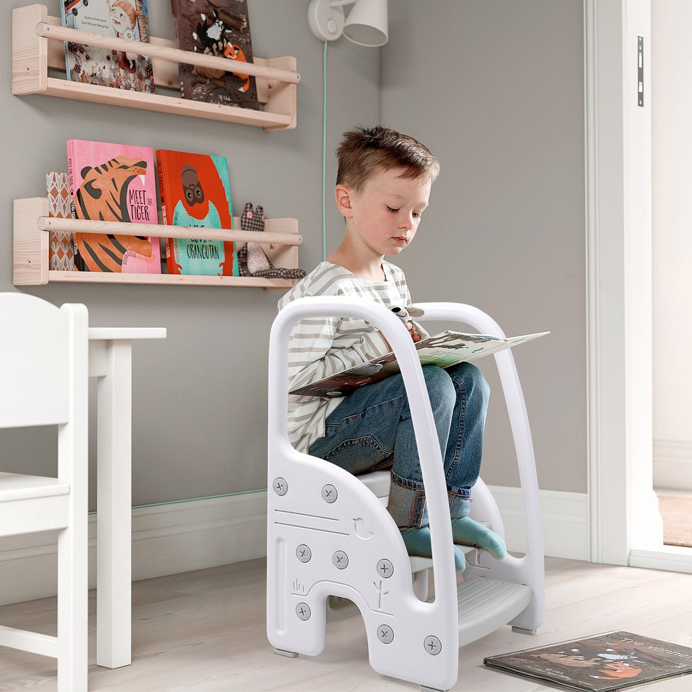 Safe 3-Step Stool for Kids Lightweight Plastic Standing Tower with Side Handles