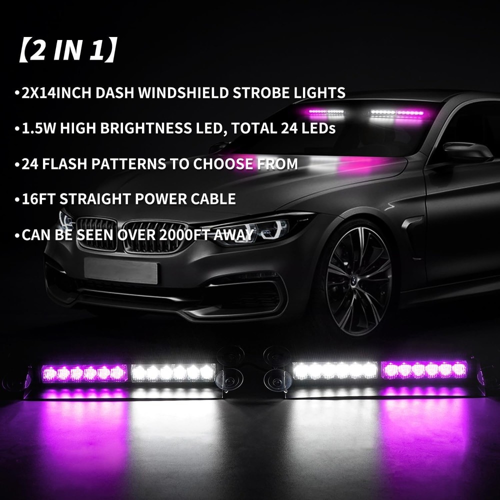 ASPL 2x14 inch 24LED Dash Emergency Strobe Lights Interior Front/Rear Windshield