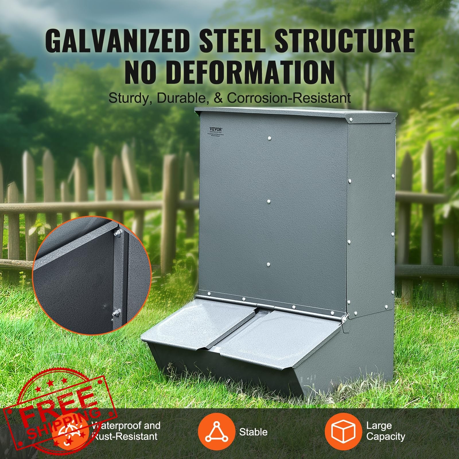 VEVOR Hog Feeder 3.7 Bushel Steel Piglets Trough Livestock Farm Feeder