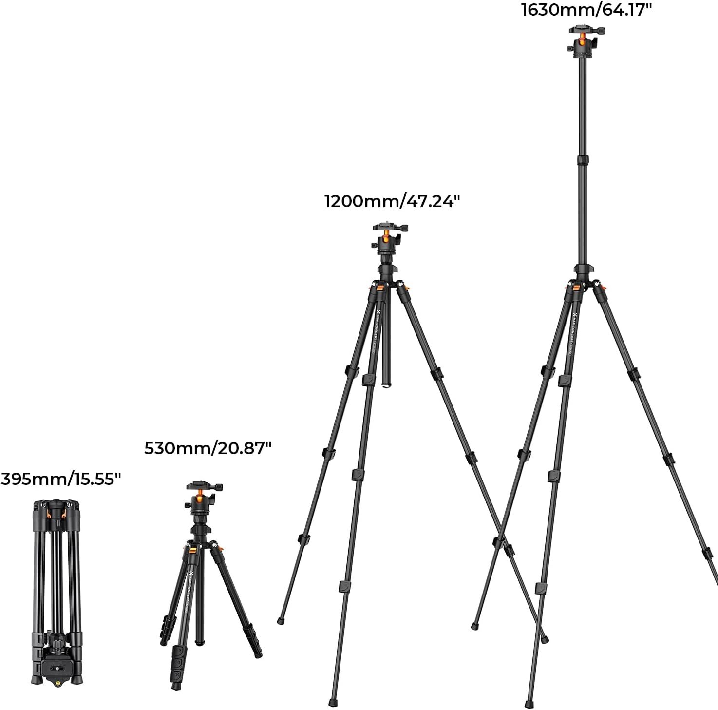 K&F Concept 64" Lightweight SLR Camera Tripod w/ 360° Ball Head & Cellphone Clip