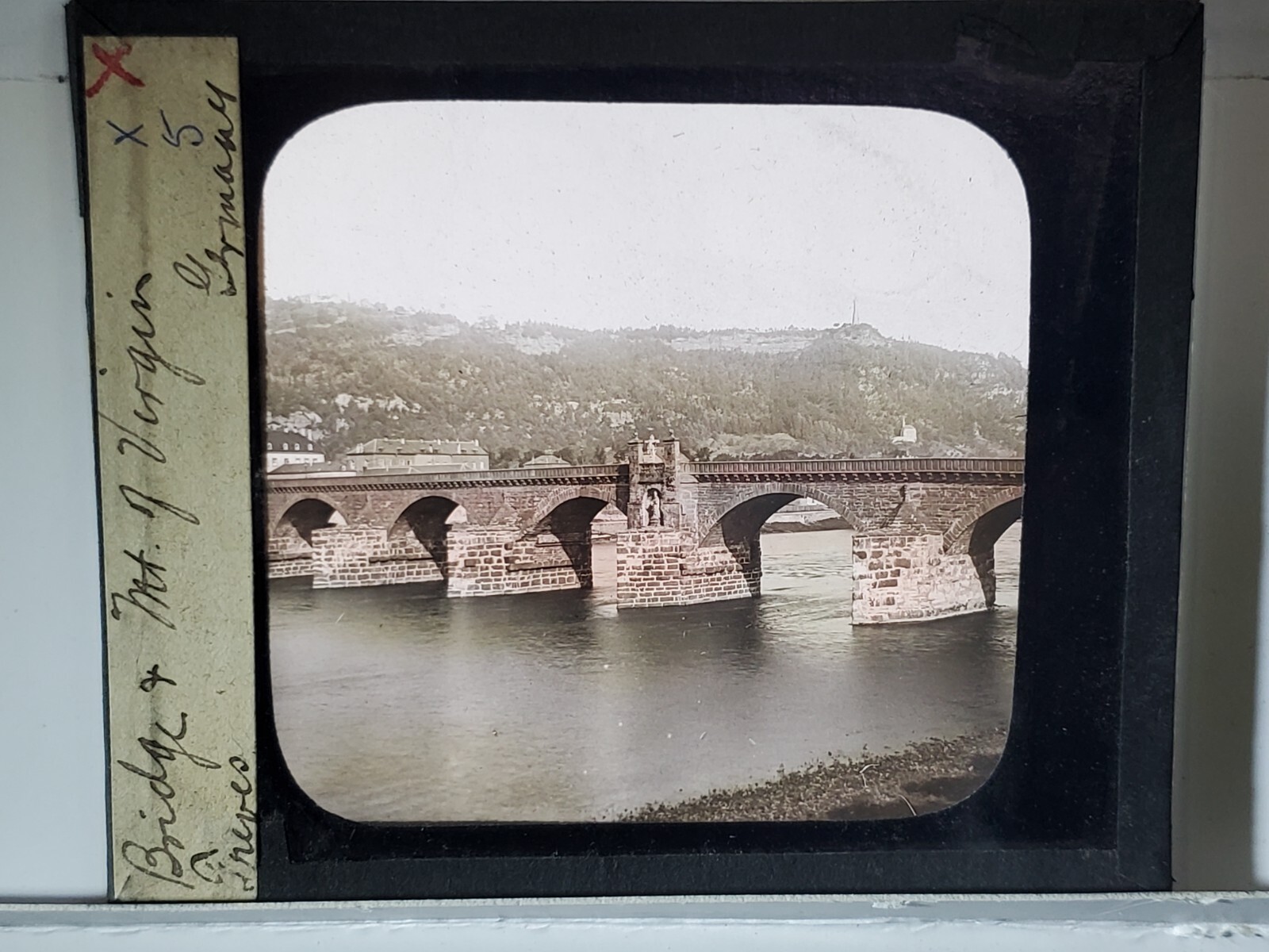 Roman Bridge And Mt of Virgin, Treves, Germany, Magic Lantern Glass Slide