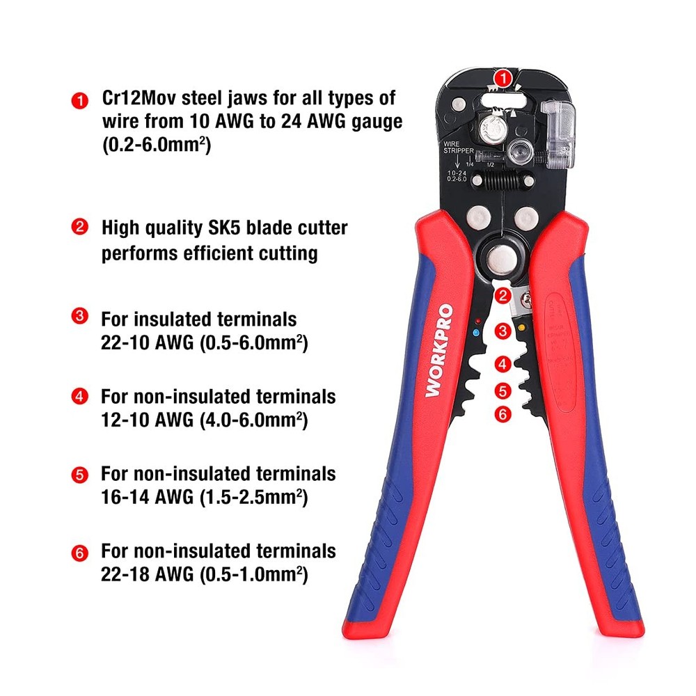 WORKPRO Wire Stripper Set, 8-Inch Multi-Tool and 8 INCH, Red, Blue