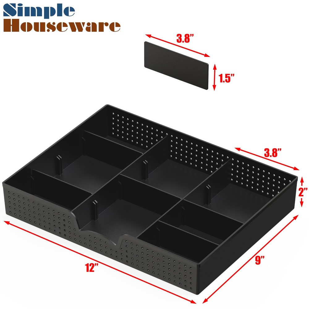 Drawer Organizer Tray with 9 Adjustable Compartments, Black