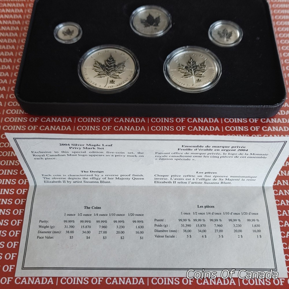 2004 Canada Silver Maple Leaf Privy Mark 5 Coin Set #coinsofcanada