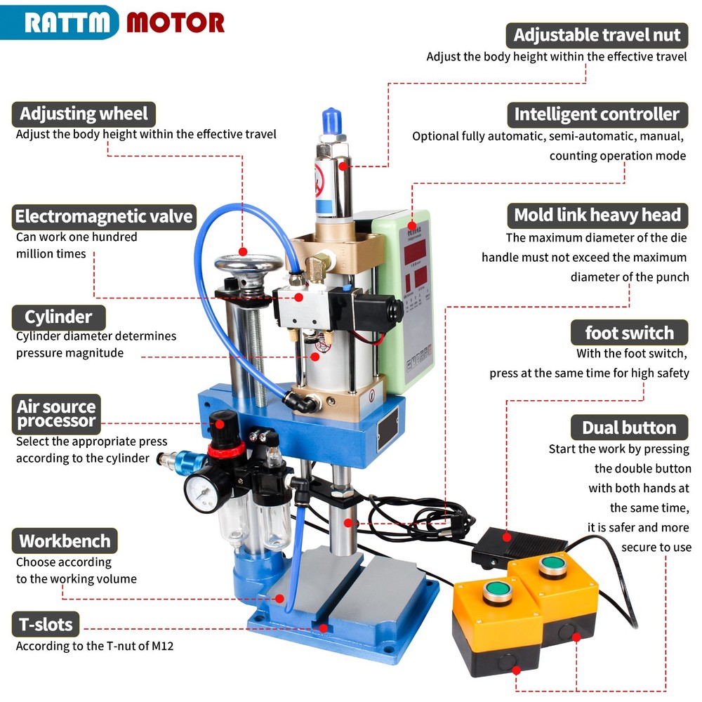 CN SHIP】STL-63 110V Pneumatic Punch Press Machine 200KG+Controller+Double Button