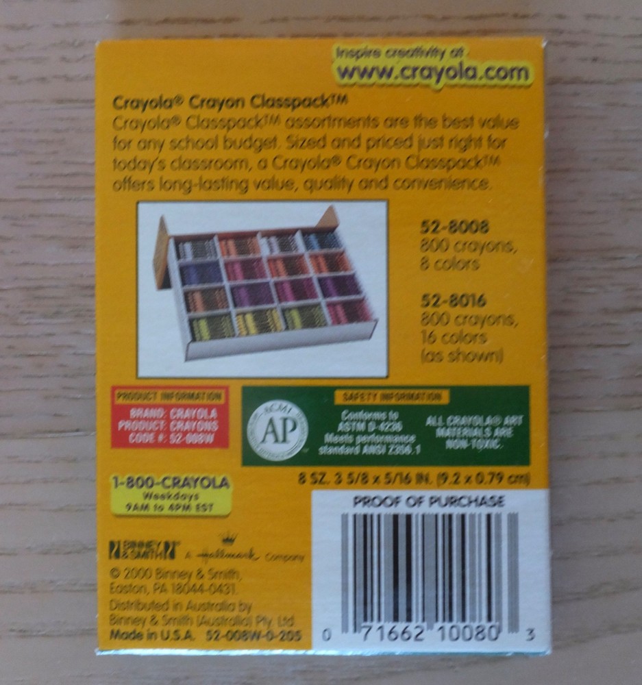 Crayola Multicultural Crayons, 8 CT Pack, New, 2000.