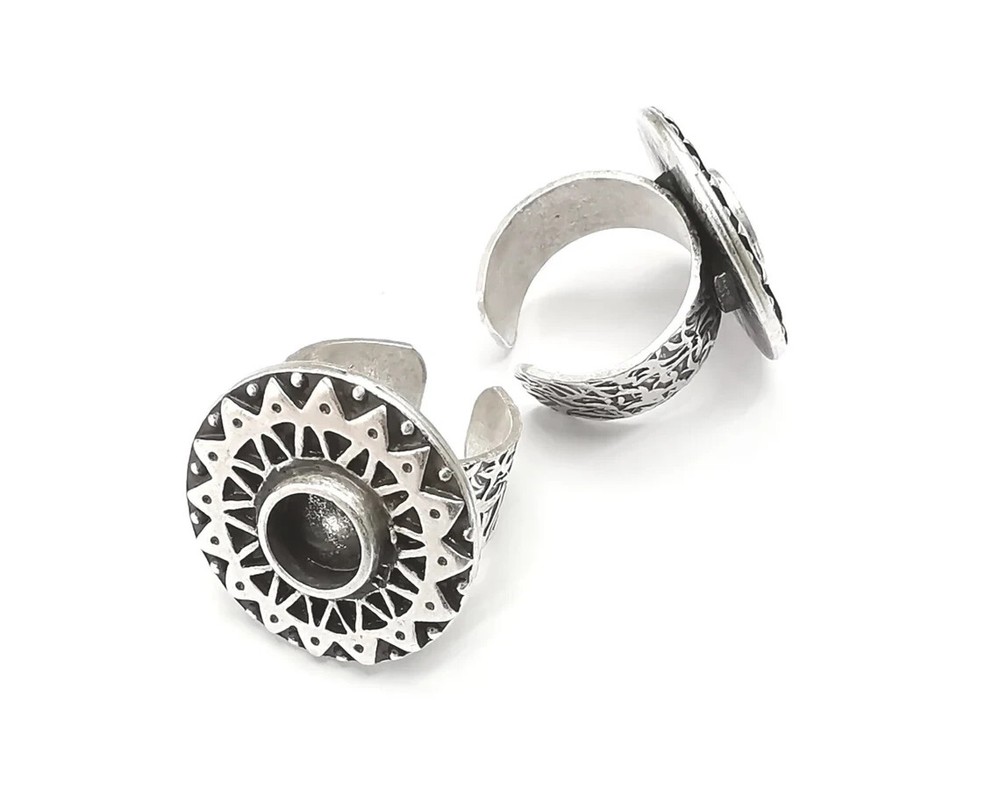 Ethnic Ring Blank Setting, Cabochon Mounting, Adjustable Resin Ring Base Bezels,