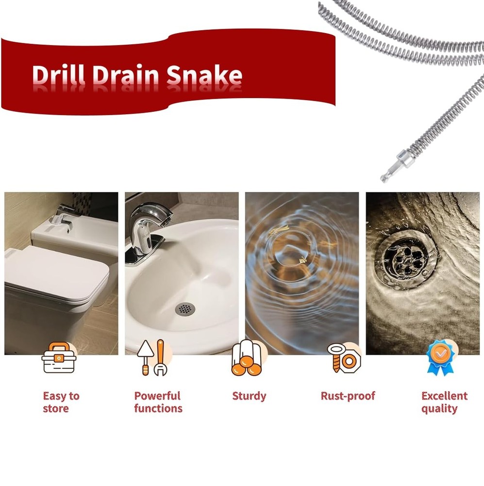 9.84 FT Drill Drain Snake,Sink Unclogging Tool That Can Be 9.84FT snake