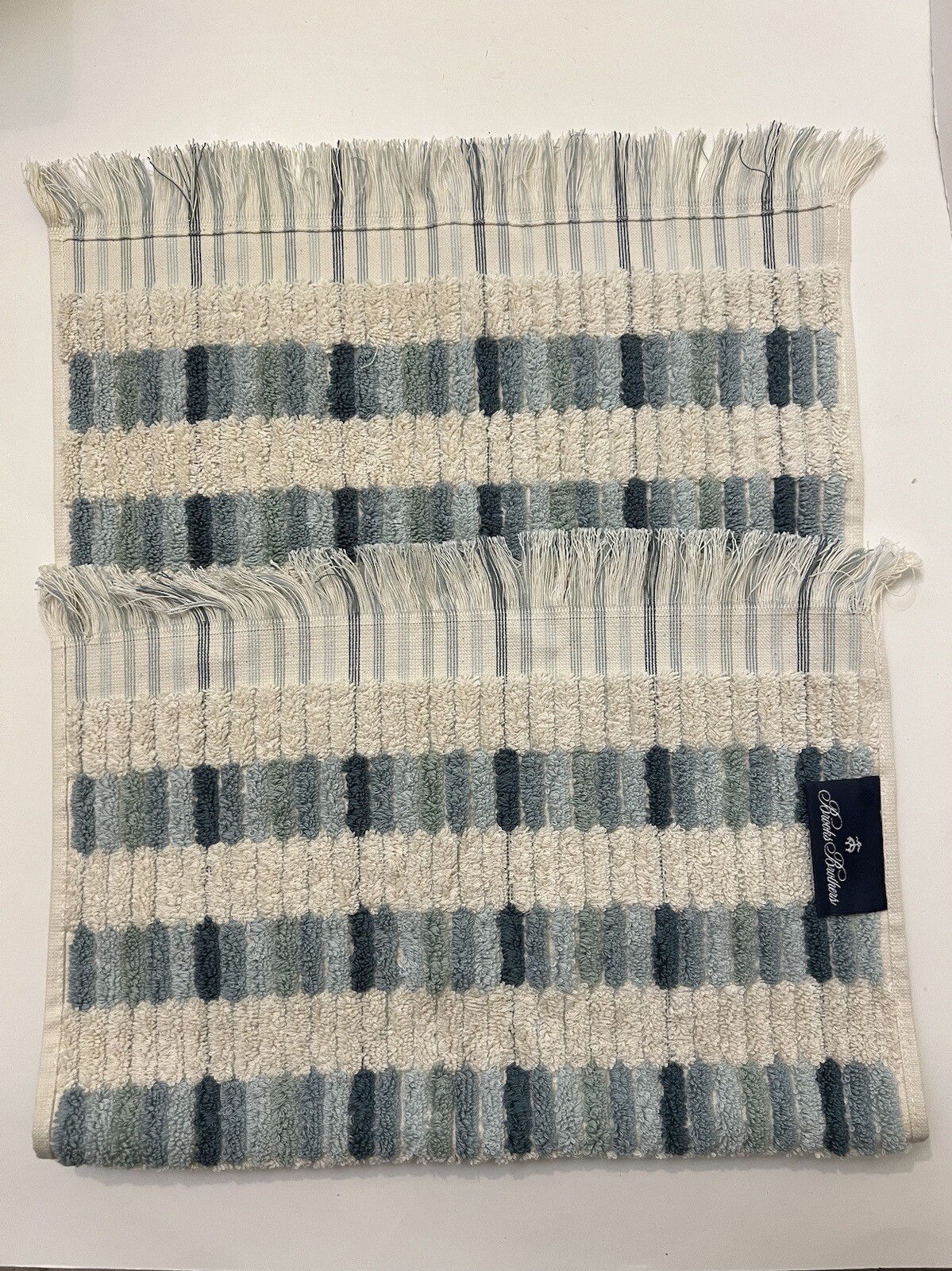 Brooks Brothers 2 Bath 2 Hand Premium Turkish Towel Set Tiles Ocean Blues Ecru