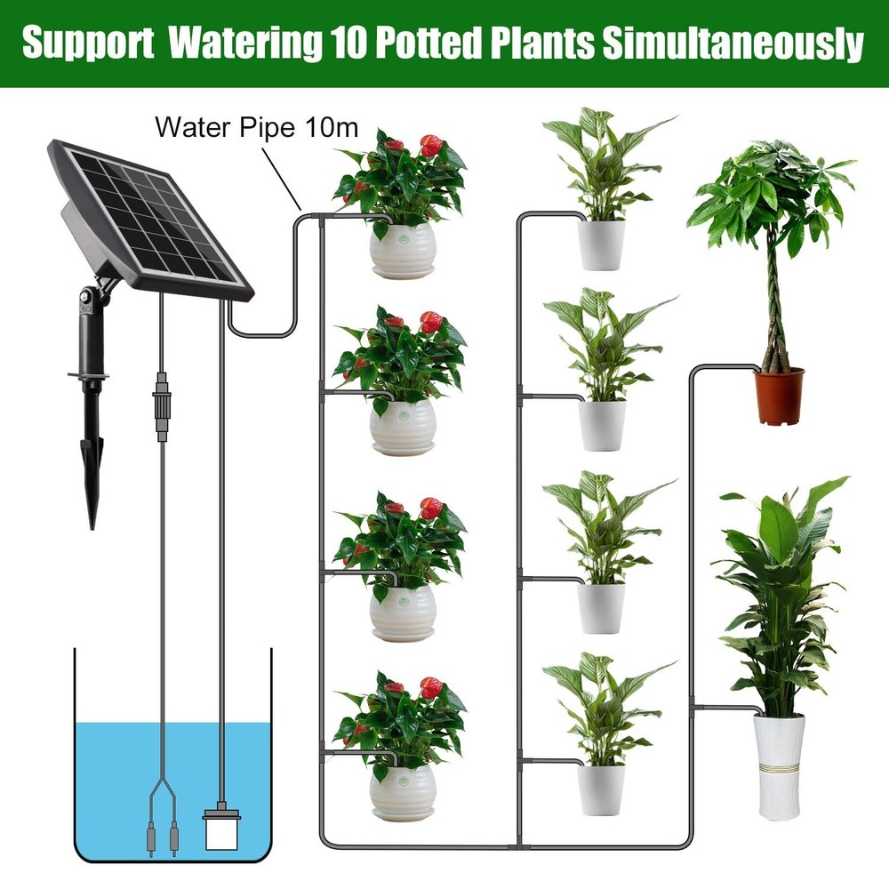 Solar Automatic Watering Device for 10 Pots, 6 Timing Modes