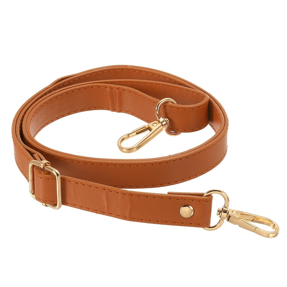51 Inch Adjustable Leather Purse Strap with Gold Hardware, Brown