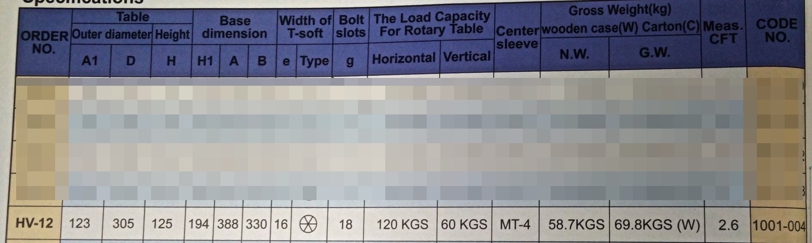 VERTEX HV-12 12" Horizontal / Vertical Rotary Table with Face Plate