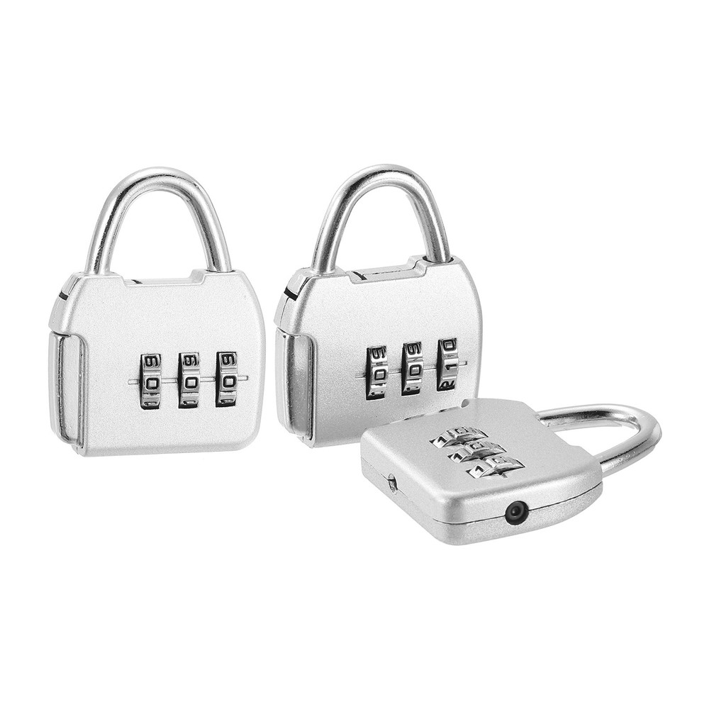3Pcs Resettable 3 Digit Combination Lock Code Padlock, Silver (47 x 36mm)