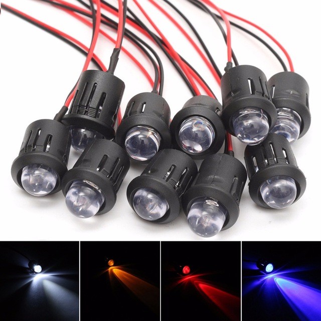 3V 5V 12V 24V 5MM LED Diode Light Clear 20cm Cable Pre-Wired With Plastic Holder