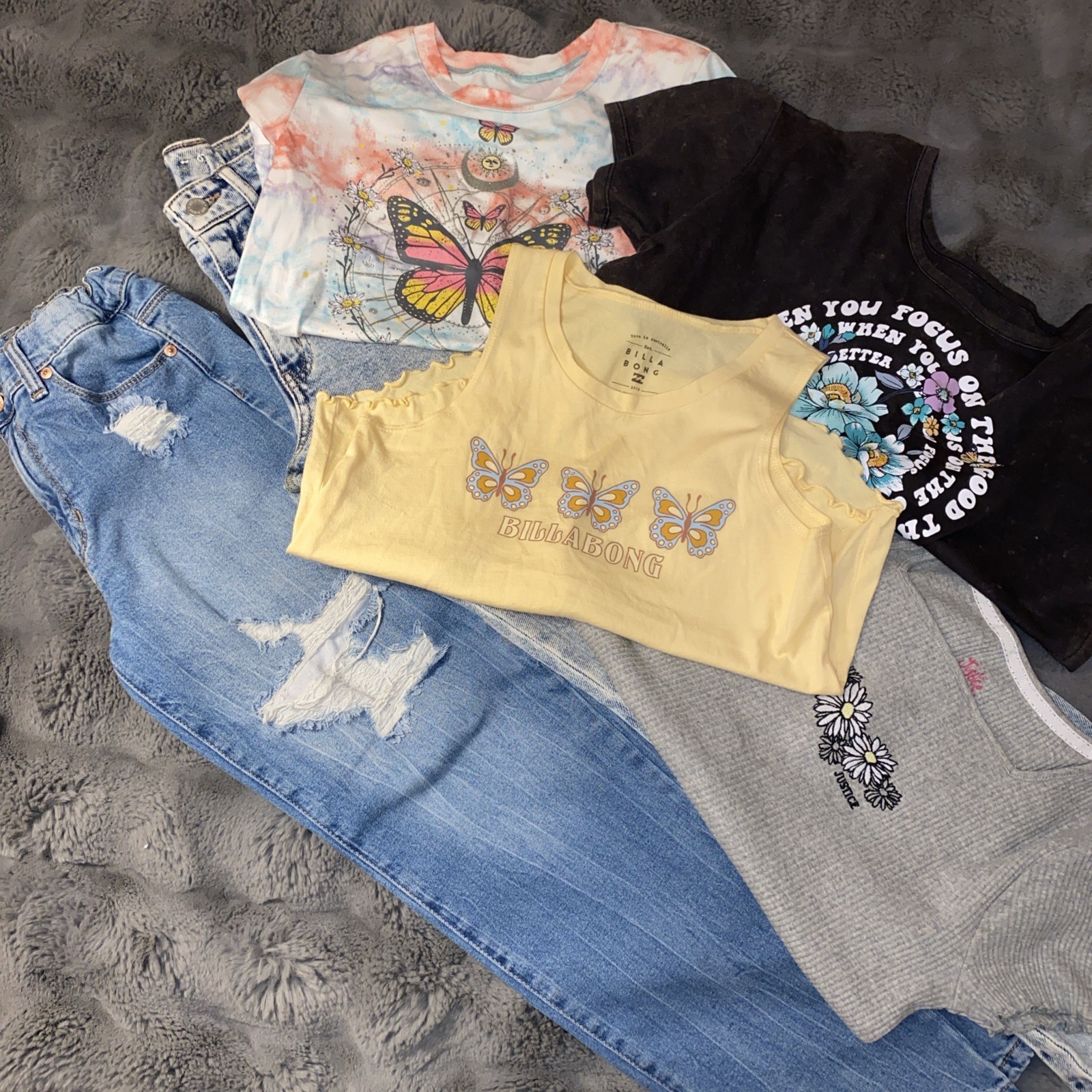 Girls Clothing Lot Size 12 14 Justice Billabong Ordache Jeans Tops 6 Pc