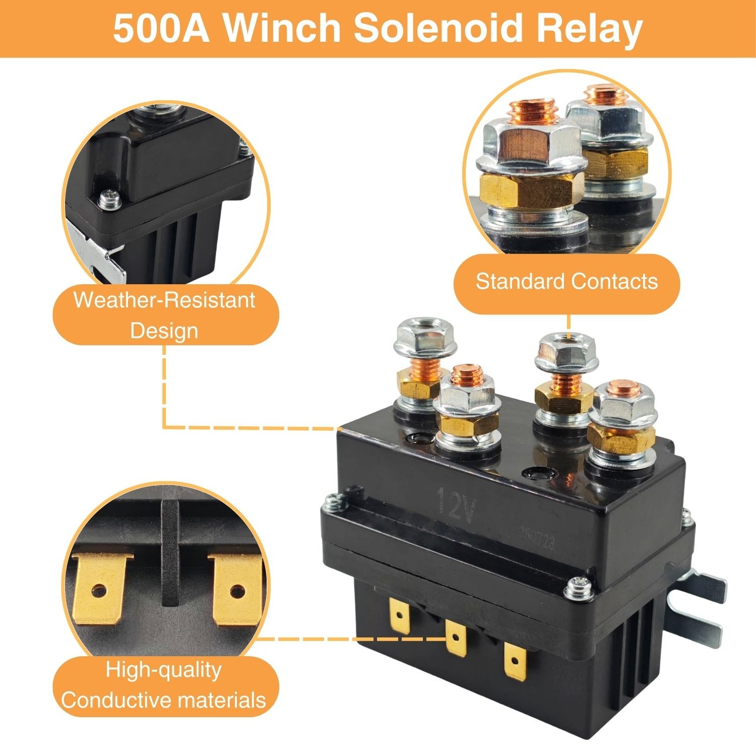 12V 8000lb Winch Solenoid Contactor Relay kit w/Control Box 4 Pre-Wired Cables