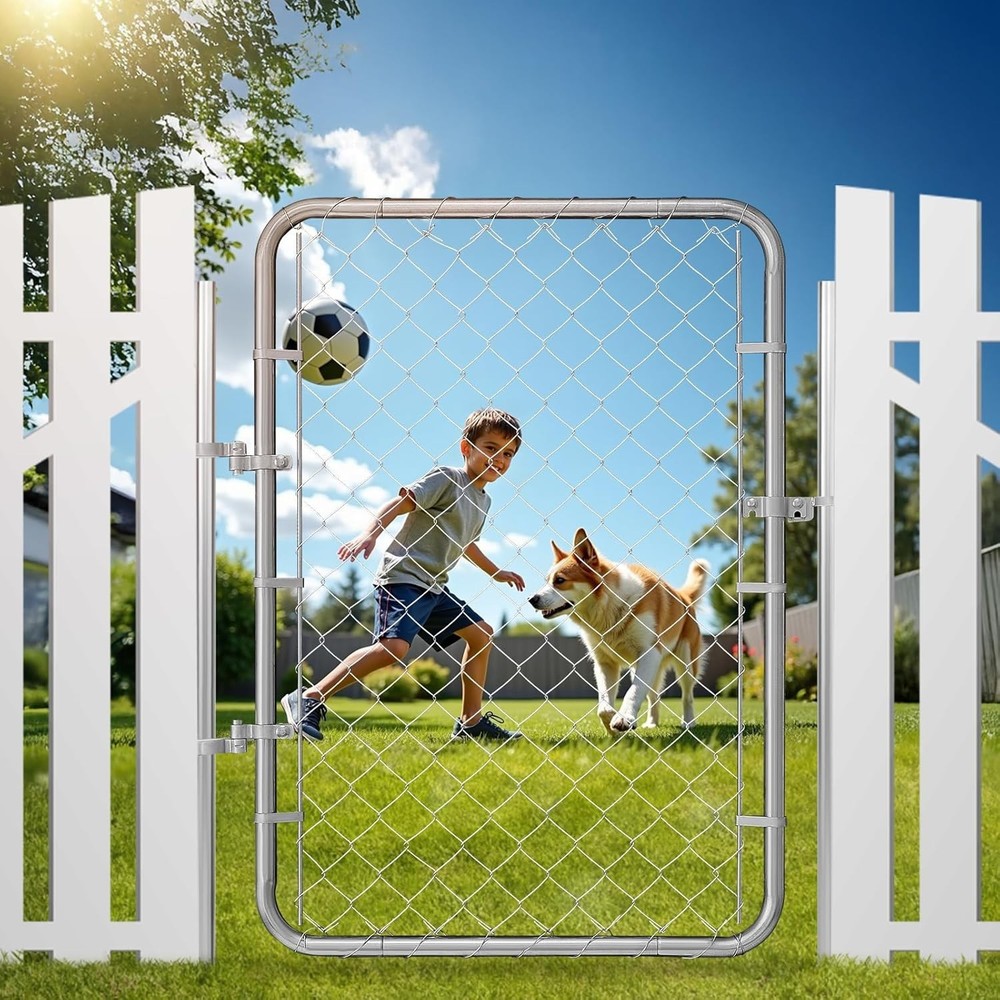 Adjustable Chain Link Fence Gate 32x46" Rust-Resistant Galvanized Yard Security
