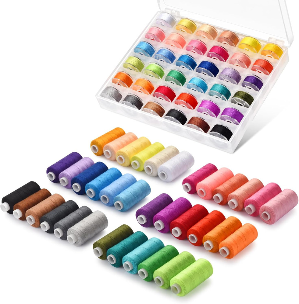 72pcs Sewing Thread Kit, 36 Colors, 400 Yards per Spool Polyester Thread, Prewou