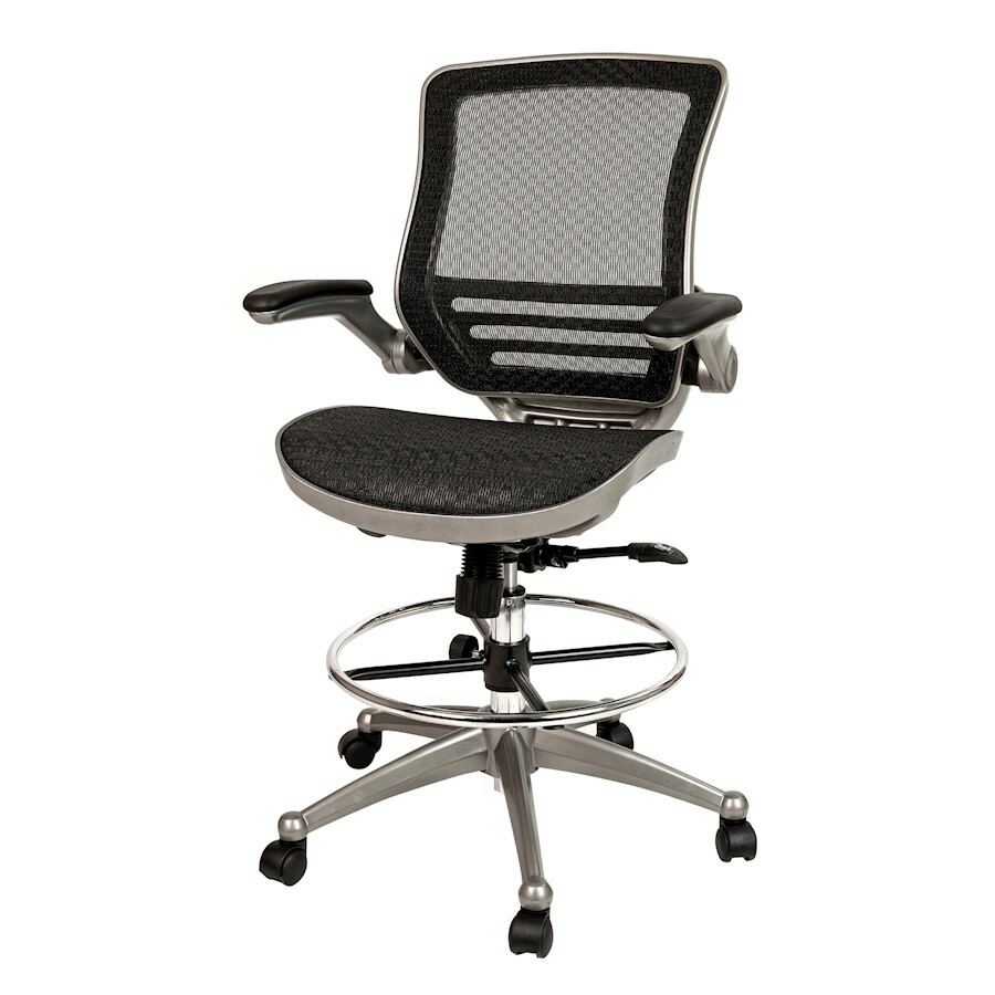Flash Mid-Back Black Mesh Drafting Chair/Graphite Silver Frame and Flip-Up Arms