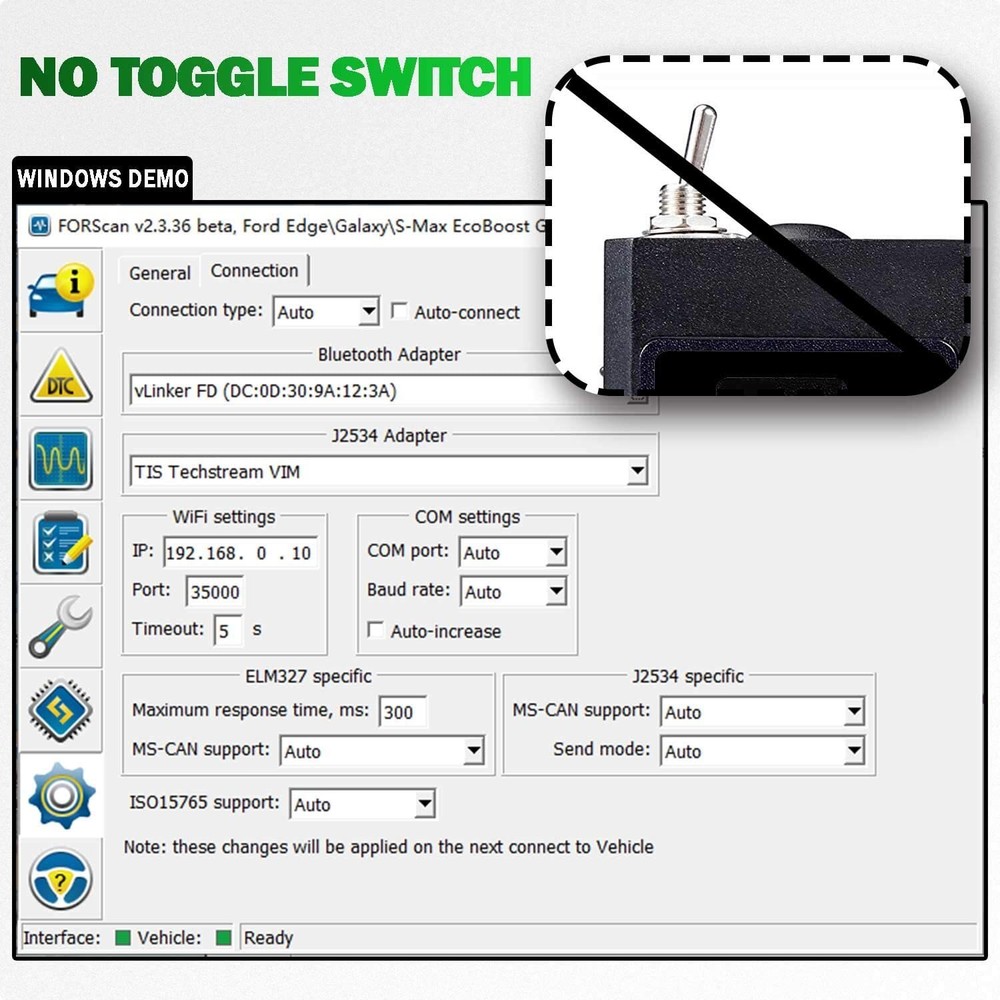 Vgate vLinker FD+ OBD2 Code Reader BT 4.0 Scanner FORScan for iOS Android/Window