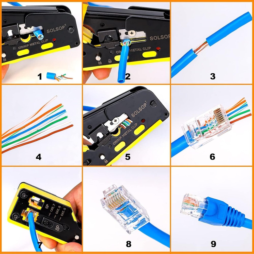 Compact RJ45 Crimp Tool Kit with 50 Pass Through Connectors & Cable Tester