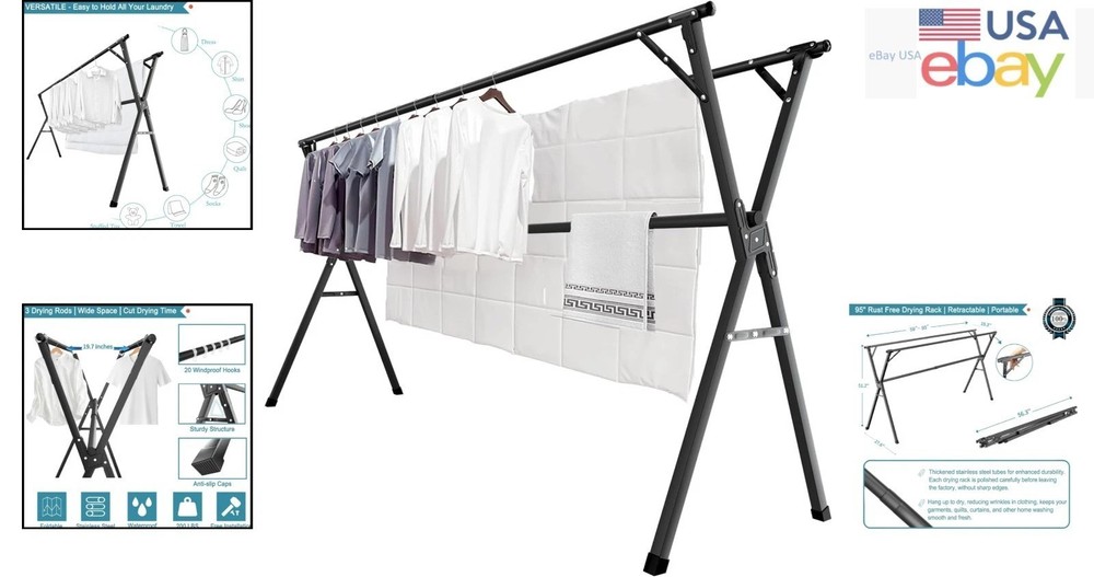 Portable Folding Laundry Drying Rack with Telescoping Design for Easy Storage