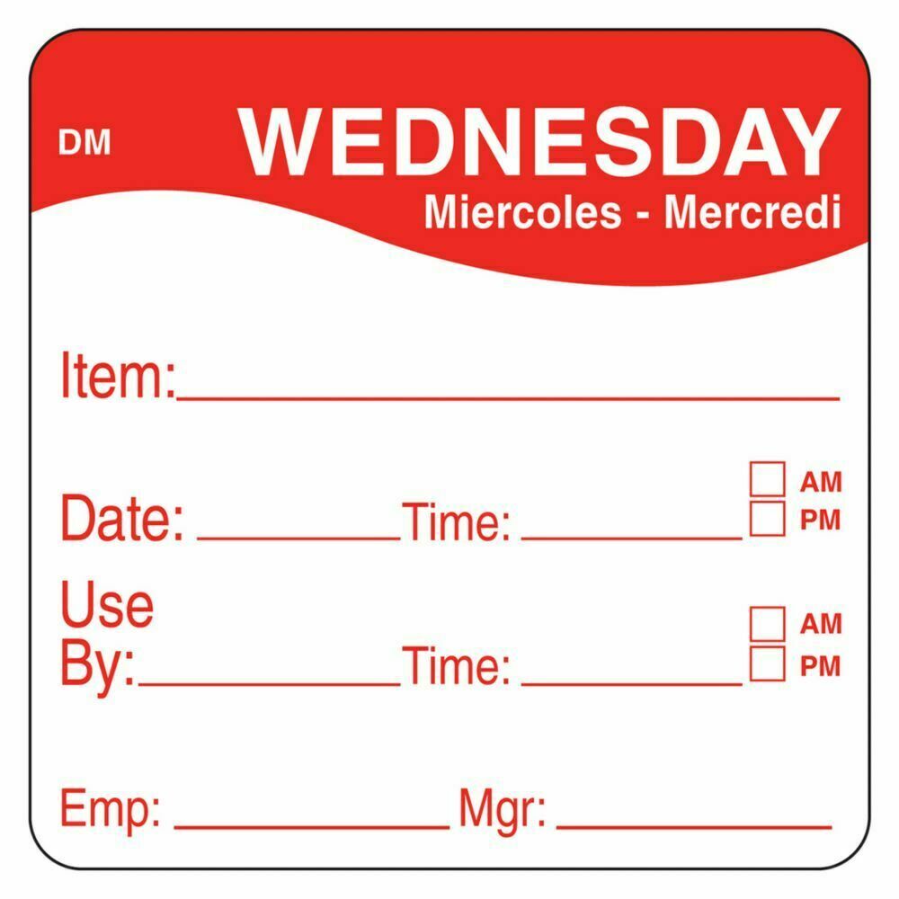 DissolveMark 2" Wednesday Use By Day Square - 250 / RL, FS