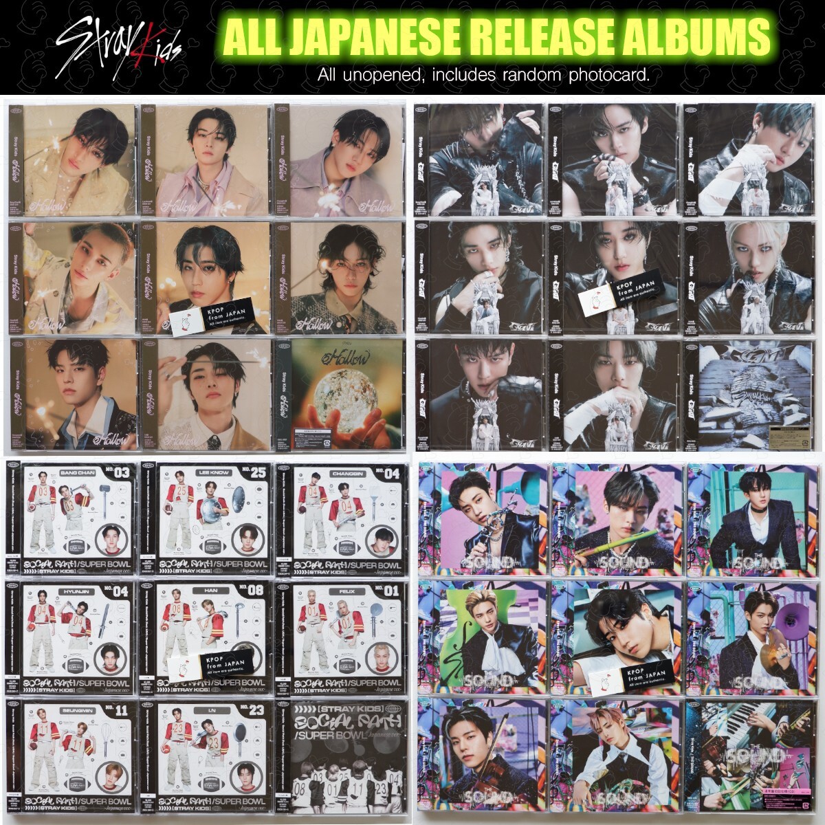 SEALED Stray Kids JAPAN ALBUM FC CD HOLLOW SCARS CIRCUS SOUND SOCIAL PATH GIANT