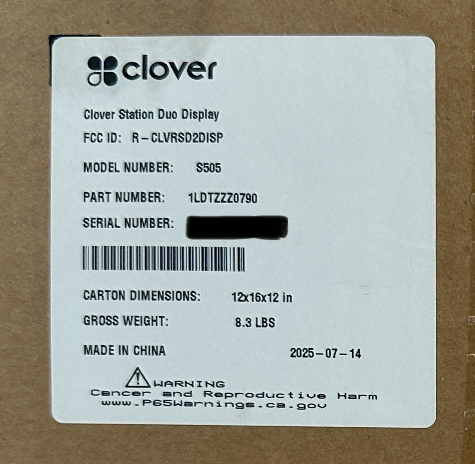 Clover Station Duo Customer Facing Display S505