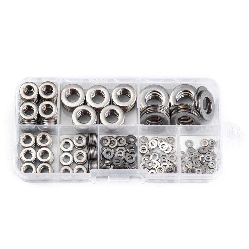 360pcs 8 Sizes Stainless Steel Flat Washers Assortment Set Kit with Storage E2R0