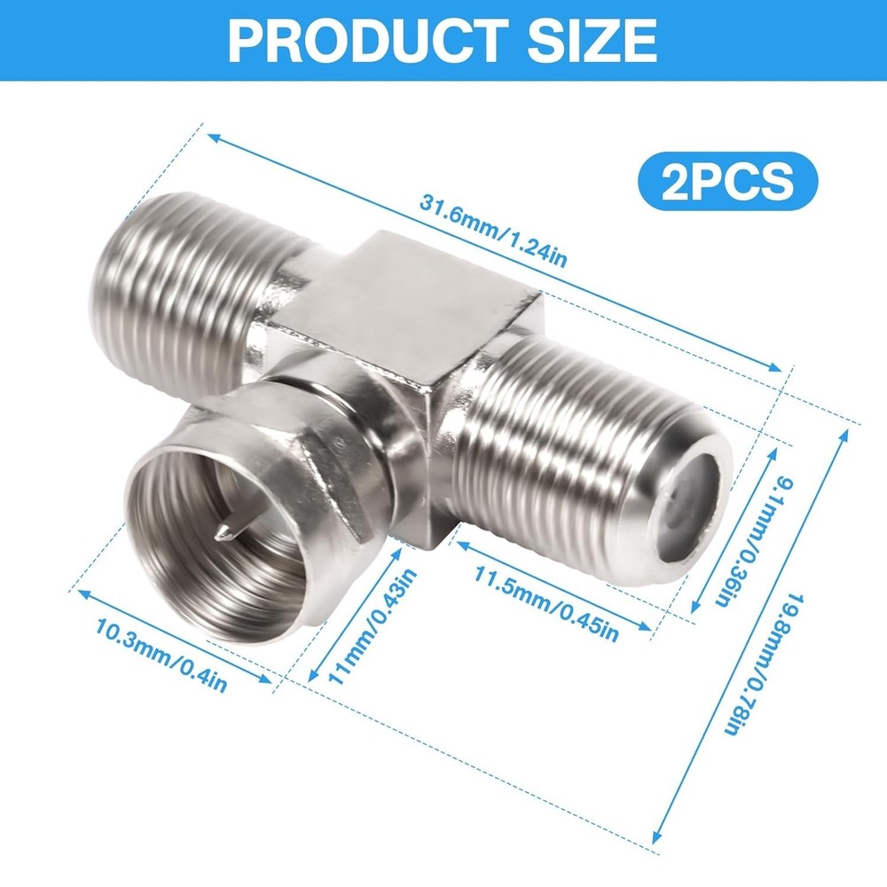 Easy Install Coaxial Cable Splitters 2 Pack for Multiple Devices