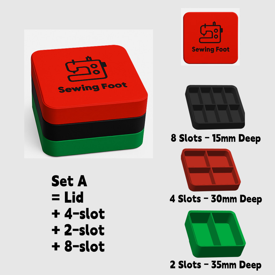 Stackable Sewing Machine Presser Foot Organizer – 3D Printed Storage Box Set