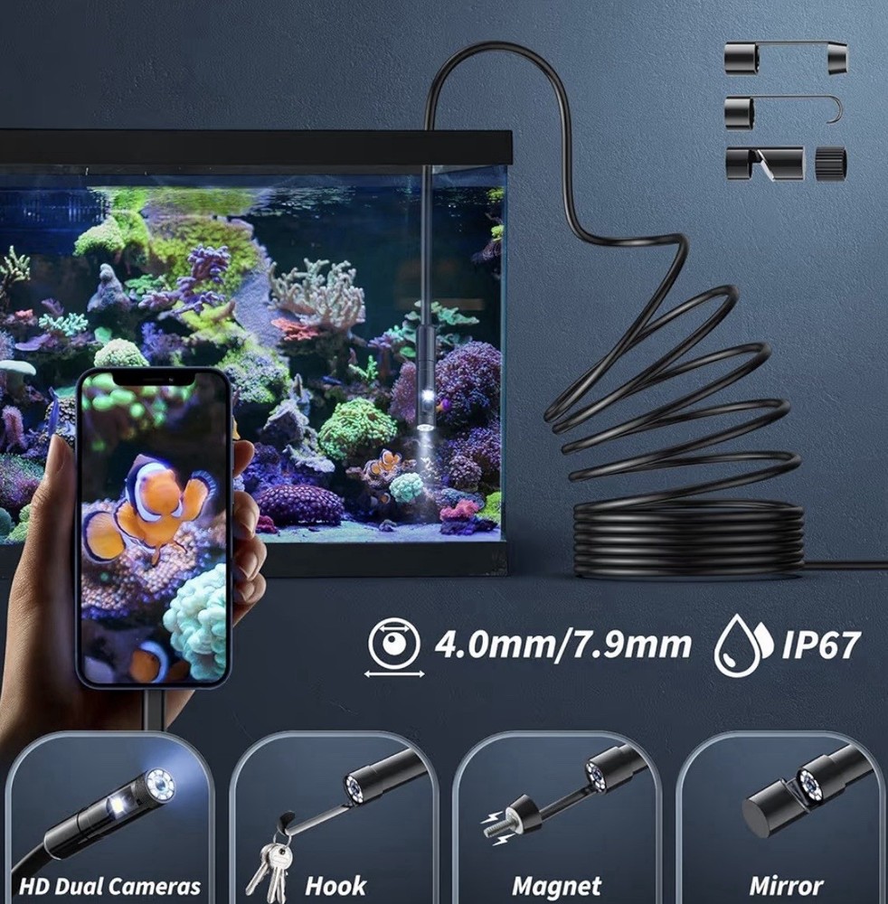 1920P HD Endoscope Camera 16.4ft Borescope LED Light iPhone Android Waterproof
