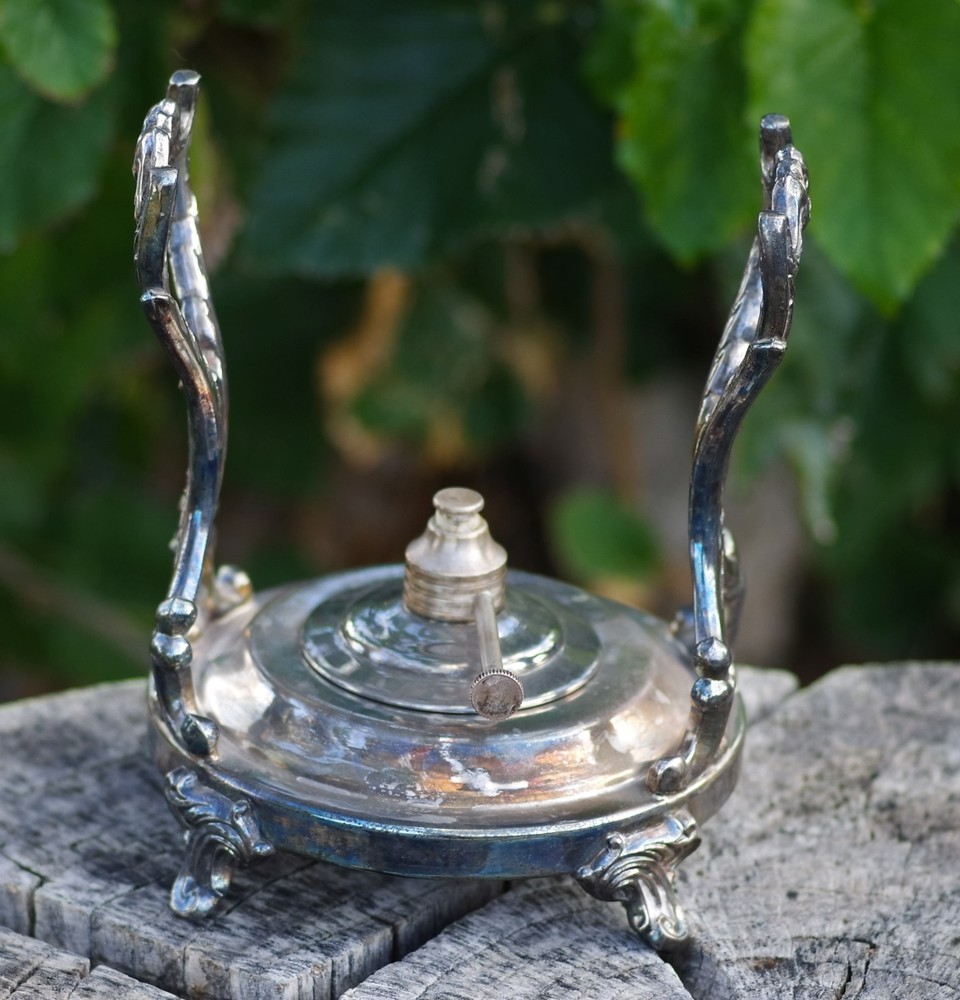 Antique Stand & Burner for Tilting Teapot Silverplate Made in USA Art Nouveau