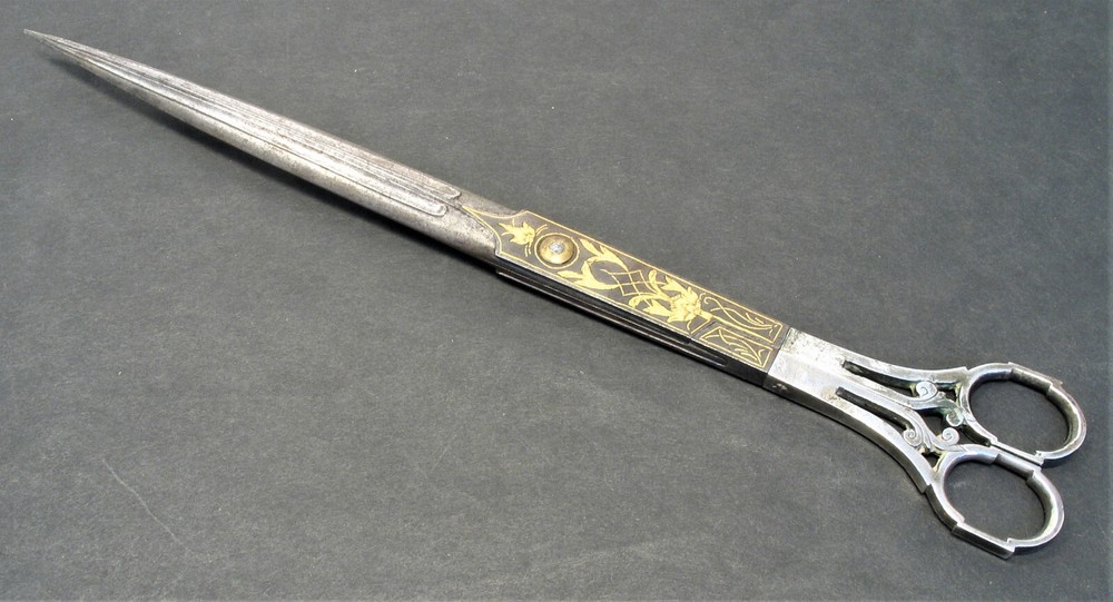 Antique Ottoman Calligraphy SCISSORS Gold Damascened Rare Solid Silver Handles