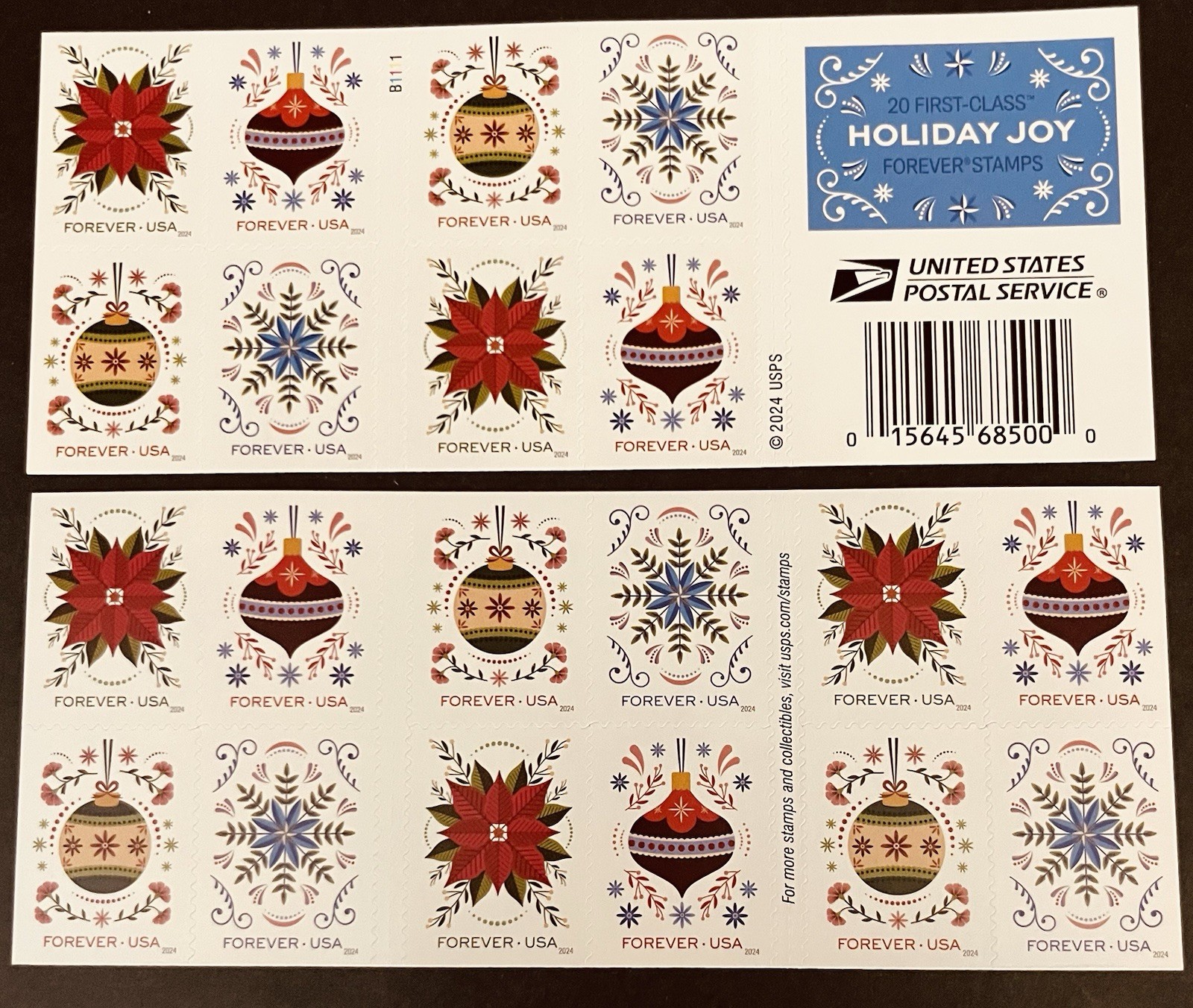 US Holiday Joy Booklet Of 20 Forever Stamps MNH Sc# 5941-5944