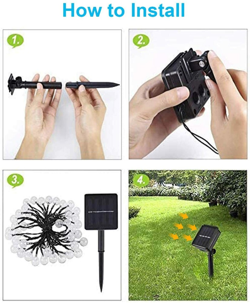 Solar String Lights Outdoor 25ft 40 Led String Lights 8 Modes Crystal Ball IP65
