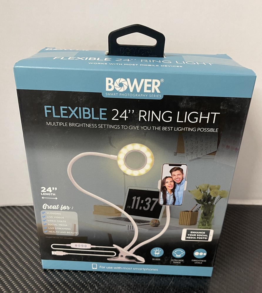 Bower - Flexible 24" LED Ring Light - White Vlogging Social Posts NEW