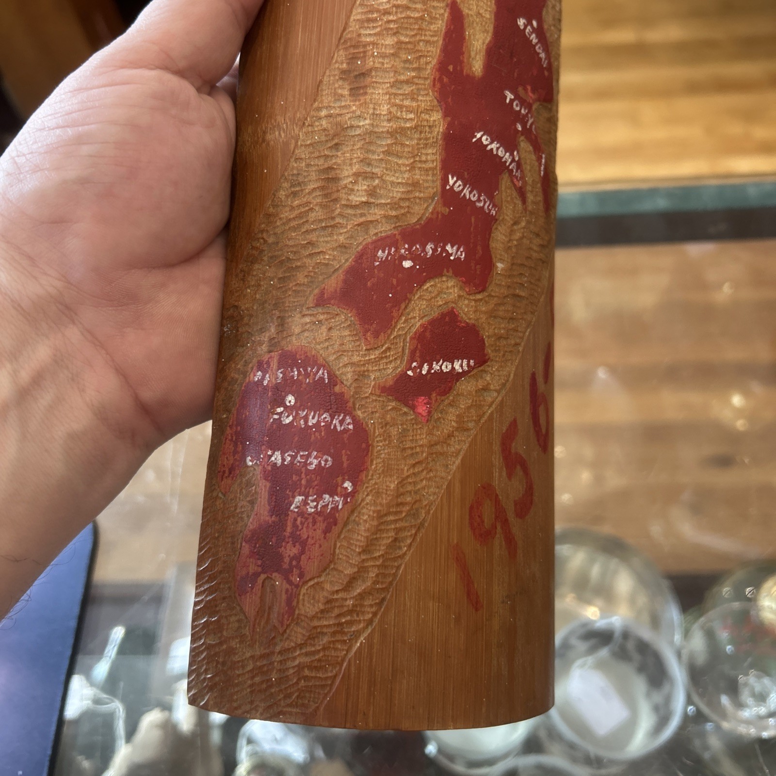 1955-58 KOREAN WAR Handmade Souvenir Map of Japan on Bamboo w/Military Bases