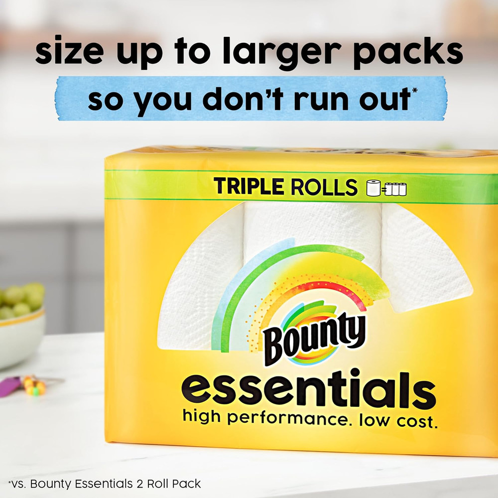 Essentials Select-A-Size Paper Towels, White, 2 Triple Rolls = 6 Regular Rolls (
