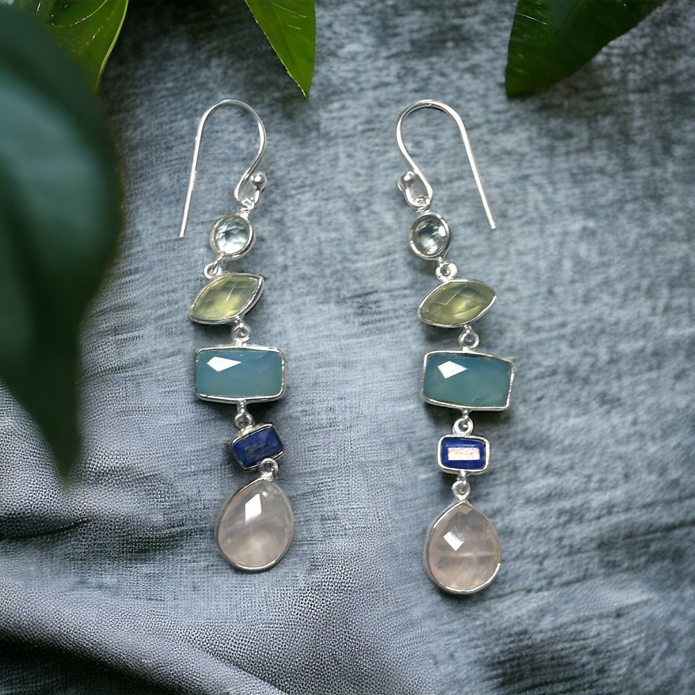 Multi-Stone Long Drop Earrings