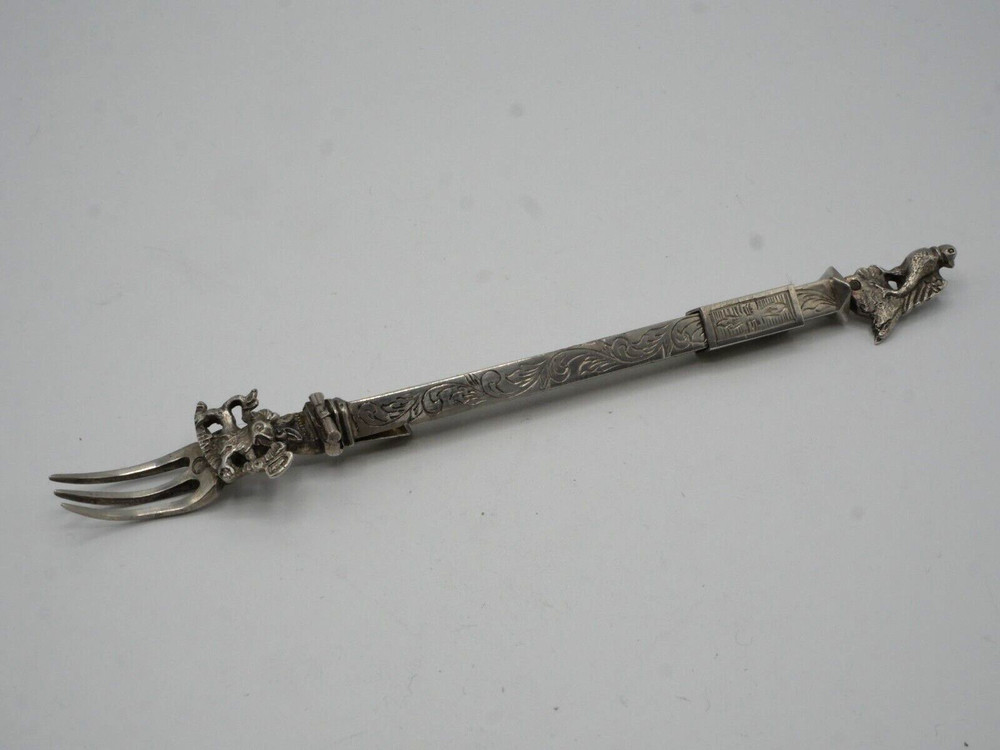 RARE SOLID SILVER FOLDING FORK NETHERLANDS DUTCH SILVER EPOCH 19 EME