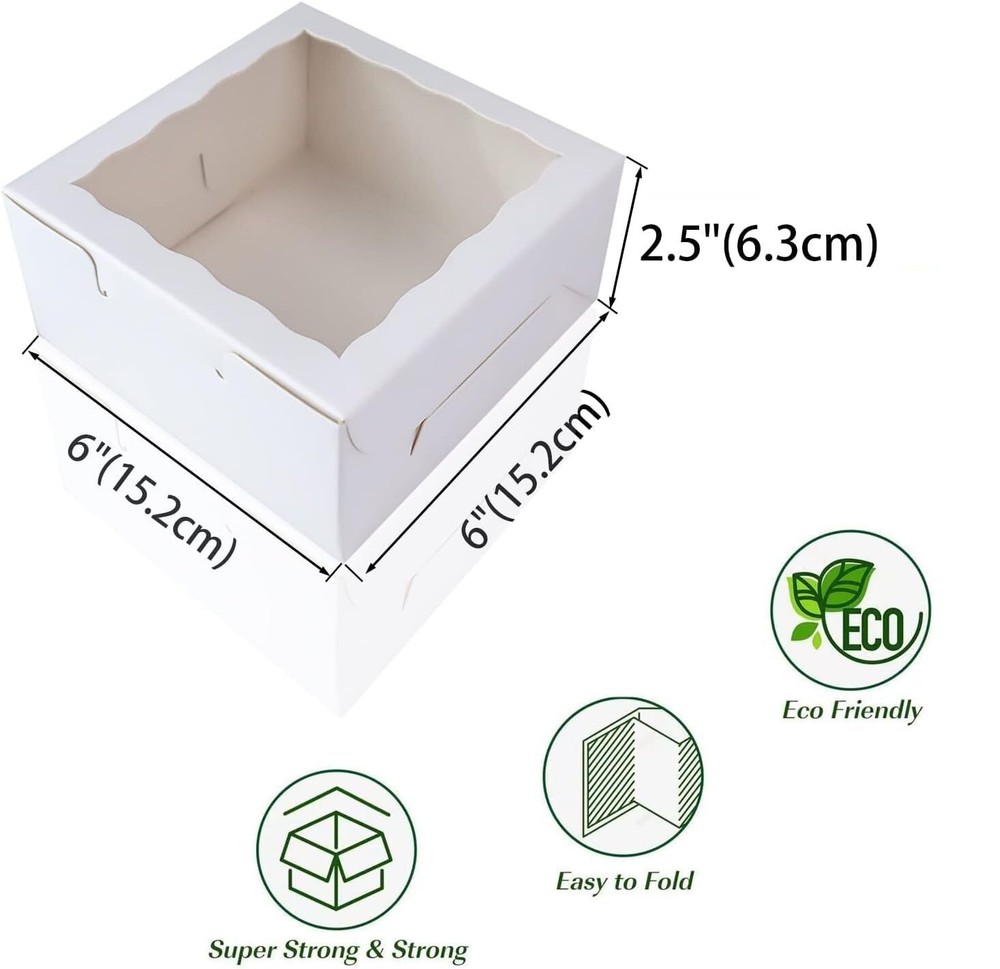 55pcs 6"x6"x2½" White Bakery Boxes with Window Cookie Boxes Small Cake Boxes ...